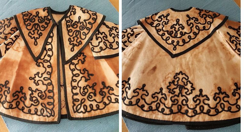 Rare Brown Pique Weave &amp; Soutache Trim Poupee Gown from Huret Era