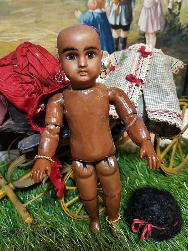 Rare Tiny Size French Brown Bisque Bebe by Steiner all Original