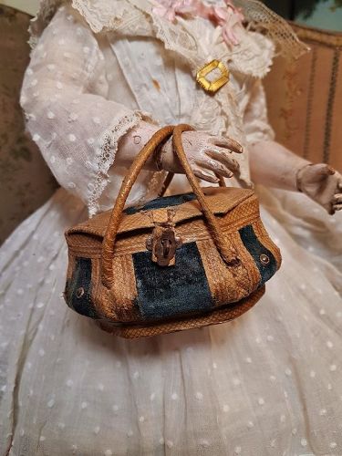 Rare 1860th. Bomb-Shaped Poupee Leather Necessaire Bag for Huret