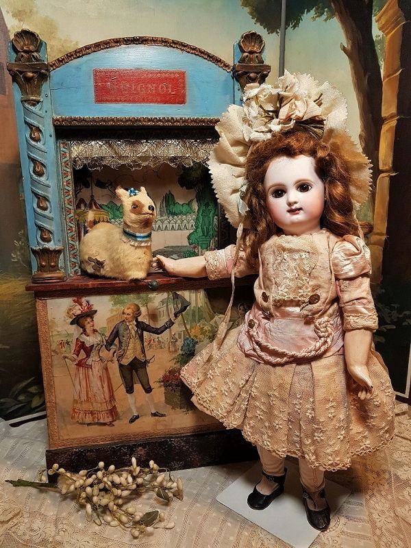 ~~~ Pretty Antique French Guignol Small Doll Size Puppet Theater ~~~