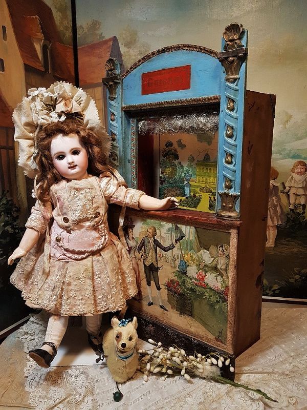 ~~~ Pretty Antique French Guignol Small Doll Size Puppet Theater ~~~