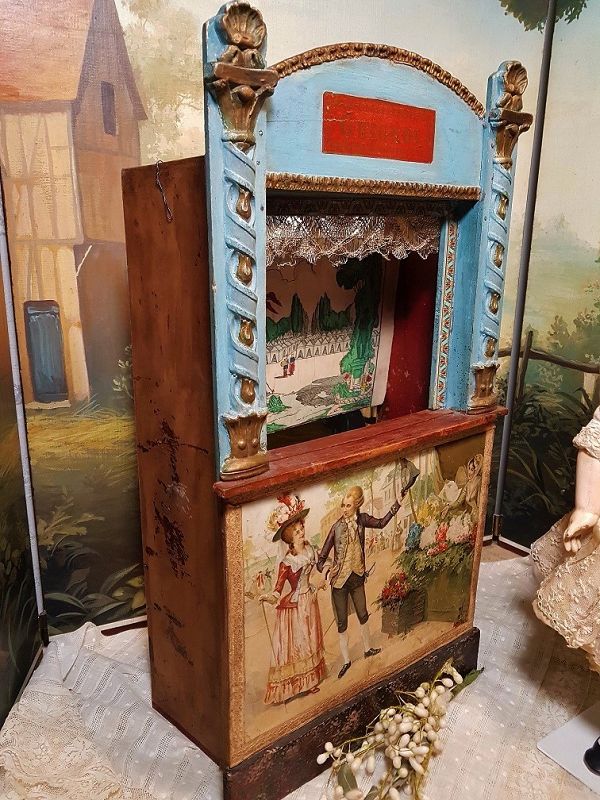 ~~~ Pretty Antique French Guignol Small Doll Size Puppet Theater ~~~