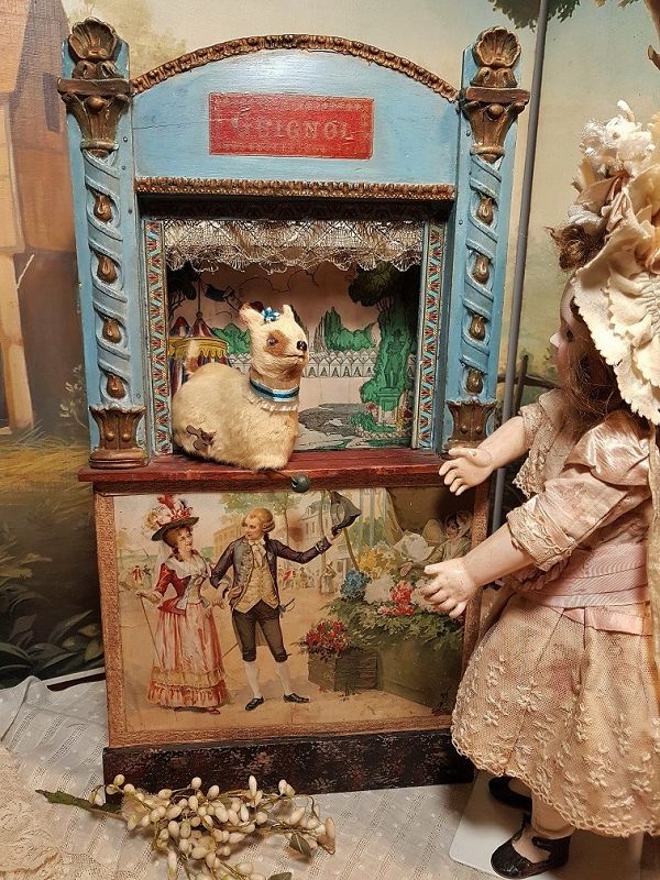 ~~~ Pretty Antique French Guignol Small Doll Size Puppet Theater ~~~
