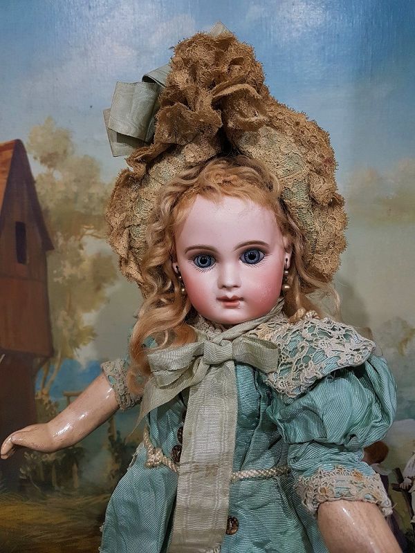 French Bisque Portrait Bebe by Jumeau size 8 in Wonderful Clothing