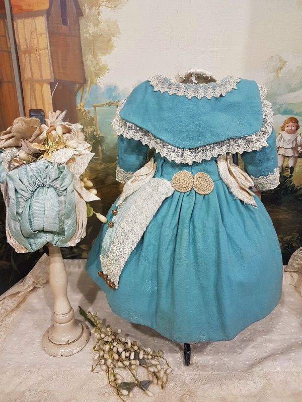 ~~~ Marvelous French Silk &amp; Woolen Bebe Costume with Bonnet ~~~