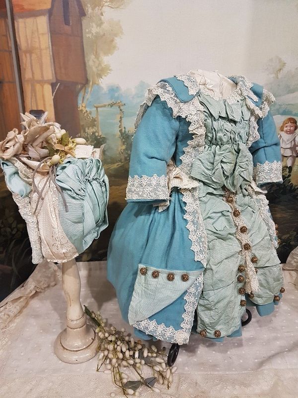 ~~~ Marvelous French Silk &amp; Woolen Bebe Costume with Bonnet ~~~