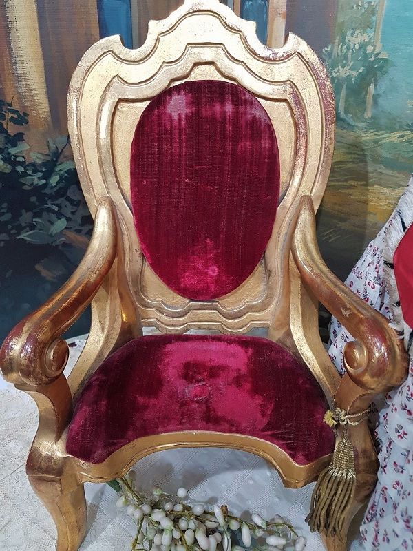 Fine Early French Gold - Leaf Arm Chair for French Poupee or Bebe