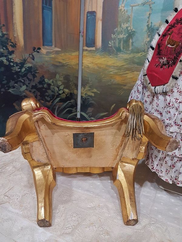 Fine Early French Gold - Leaf Arm Chair for French Poupee or Bebe