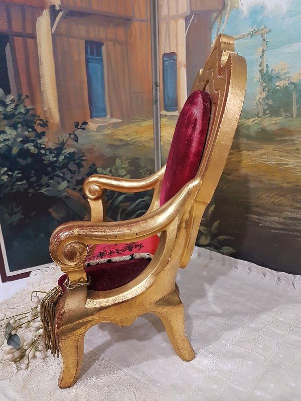 Fine Early French Gold - Leaf Arm Chair for French Poupee or Bebe