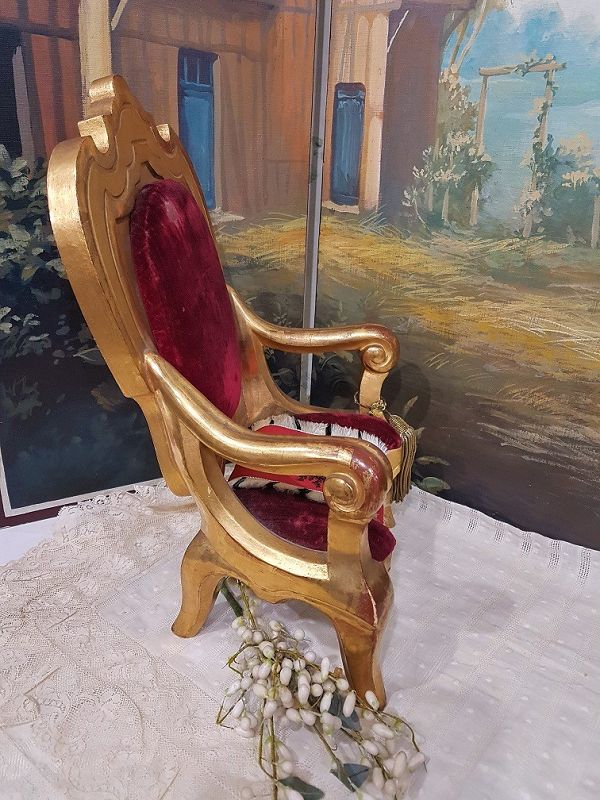 Fine Early French Gold - Leaf Arm Chair for French Poupee or Bebe