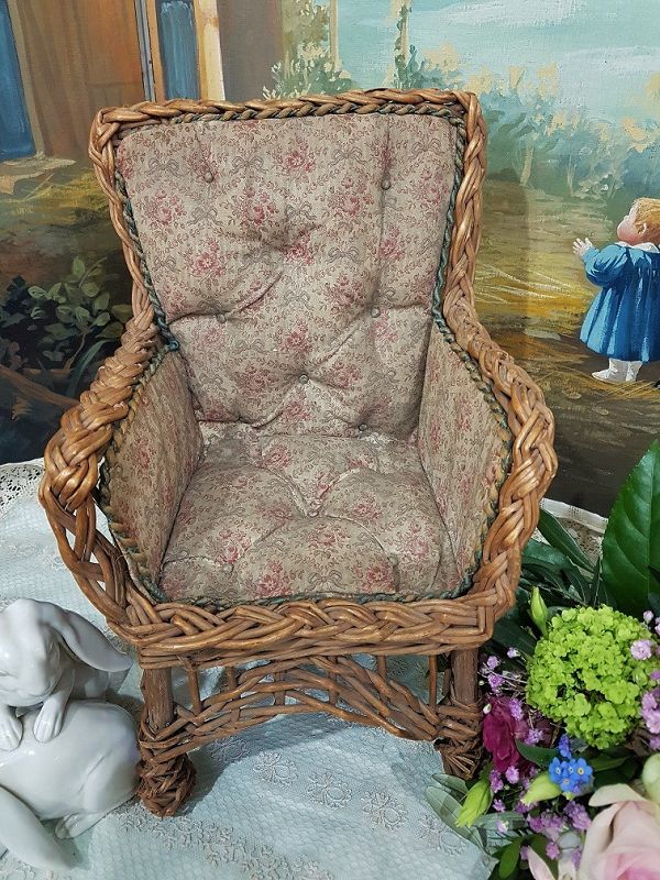 Pretty all Original Bamboo Chair with Original Fabric Cover / 1880
