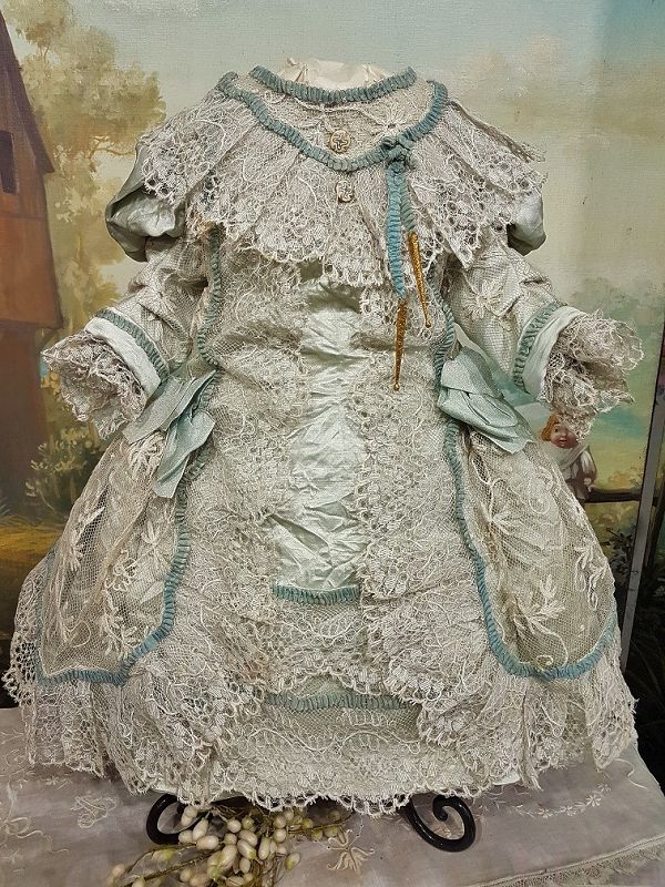 Fancy French Bebe Silk and Lace Costume with Marching Bonnet