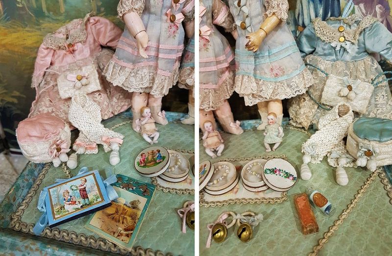 Lovely Presentation with French Bisque Bebe Twins and Accessories
