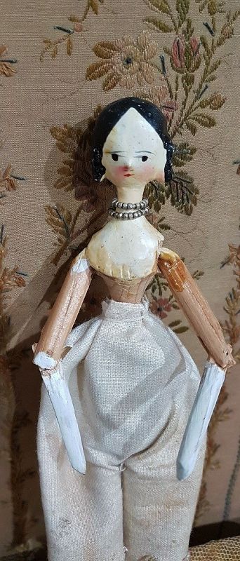 Rare Early Grodnertal Wooden Doll with superb Original Costume