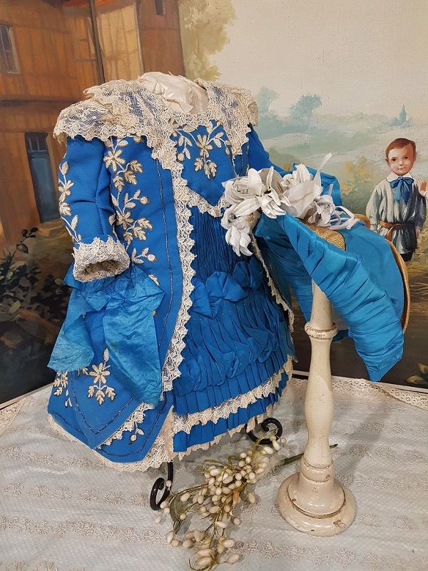 Marvelous French Silk & fine Cashmere Bebe Costume with Bonnet