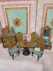 Charming Petite Dollhouse Lithographed Wooden Furniture / 1880