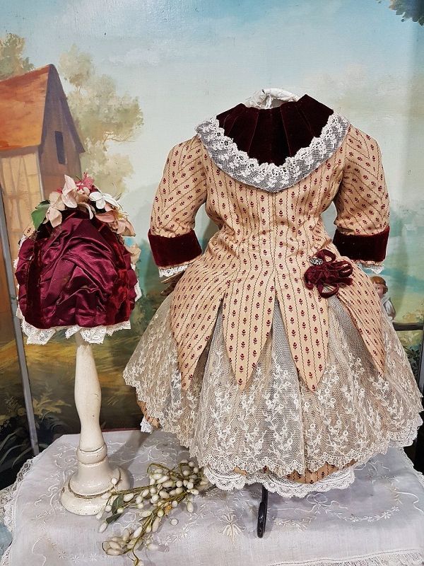 ~~~ Elegant French Bebe Silk and Velvet Costume with Bonnet ~~~