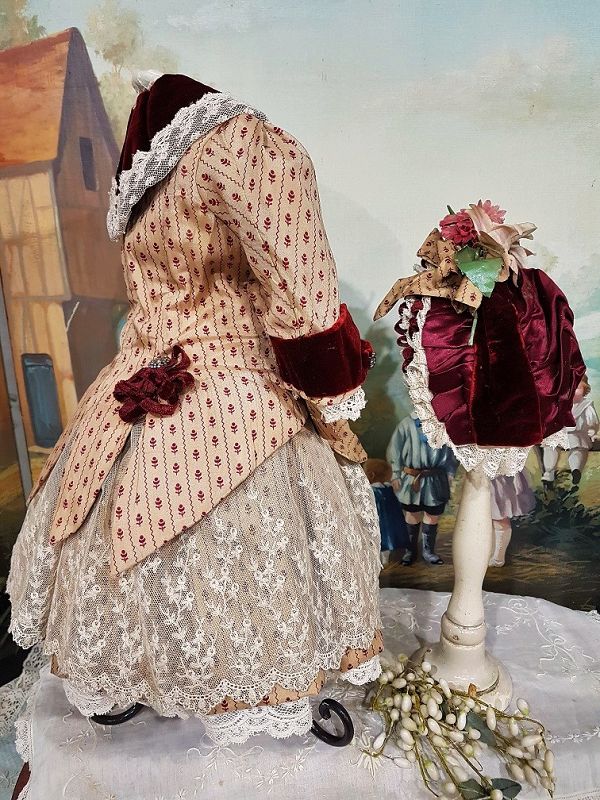 ~~~ Elegant French Bebe Silk and Velvet Costume with Bonnet ~~~