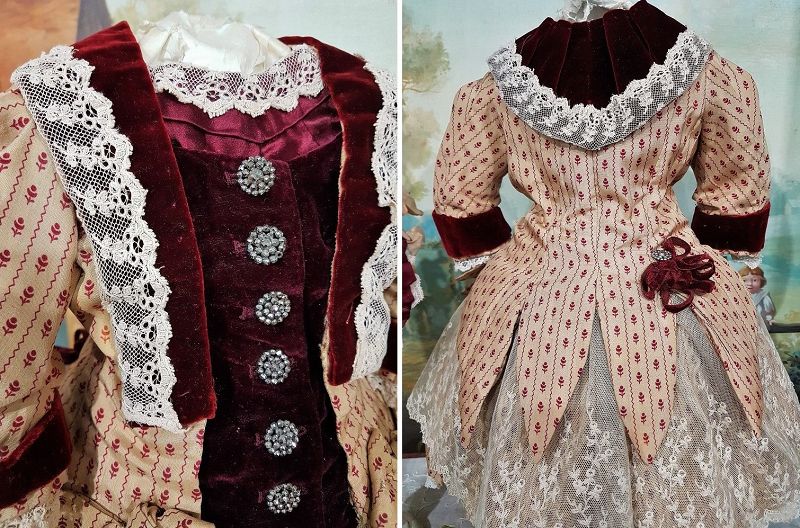 ~~~ Elegant French Bebe Silk and Velvet Costume with Bonnet ~~~