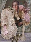Superb French Cream & Rose Silk Costume with antique Straw Bonnet