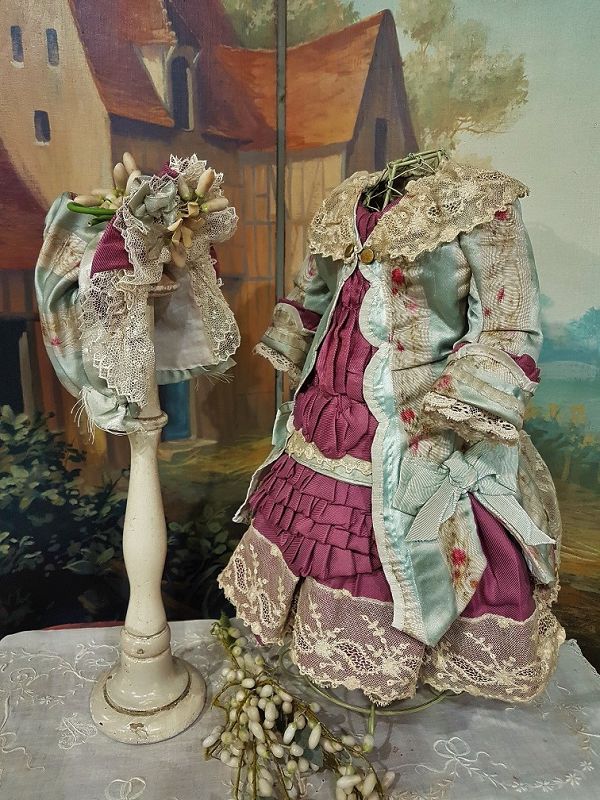 ~~~ Marvelous French Bebe Silk Costume with matching Bonnet ~~~