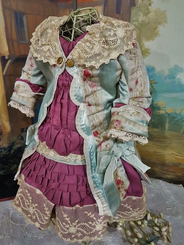 ~~~ Marvelous French Bebe Silk Costume with matching Bonnet ~~~