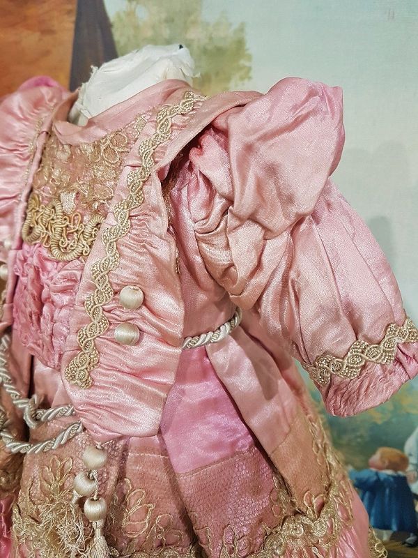 ~~~Pretty French Pink Silk Bebe Costume with Matching Bonnet ~~~