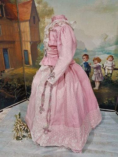 French Antique Three Piece Lady´s Gown with Train for ca. 24" / 25"