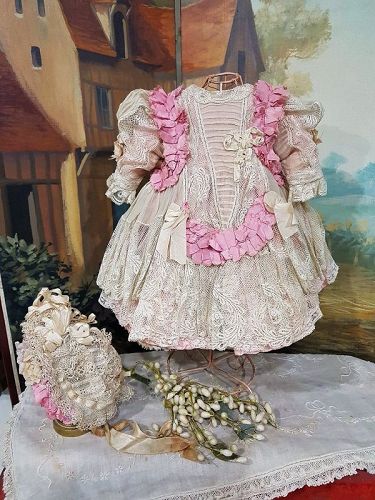~~~ Fancy French Bebe Silk and Lace Costume with Marching Bonnet ~~~