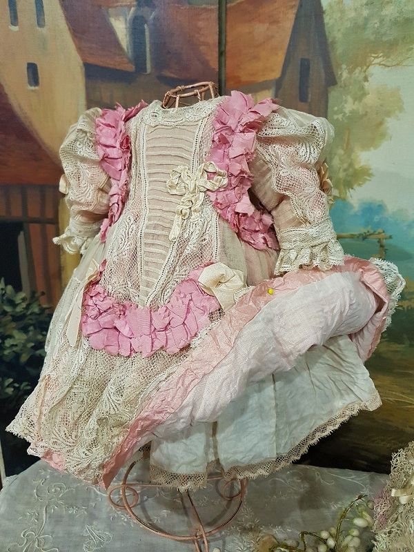 ~~~ Fancy French Bebe Silk and Lace Costume with Marching Bonnet ~~~