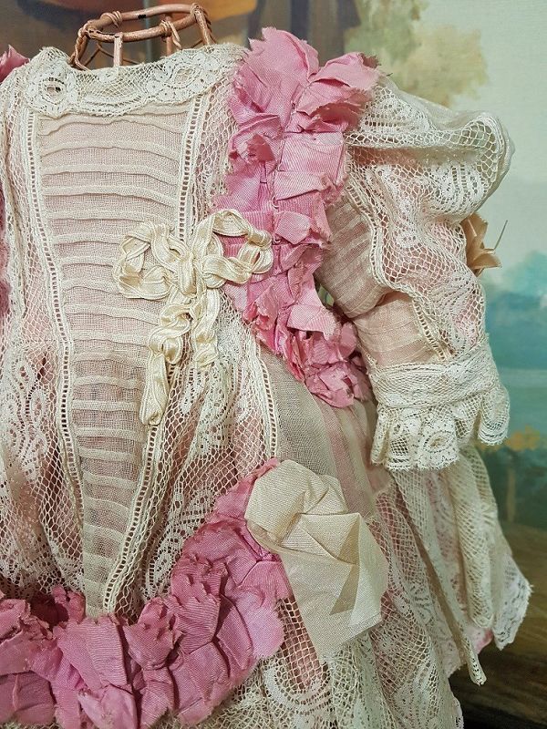 ~~~ Fancy French Bebe Silk and Lace Costume with Marching Bonnet ~~~