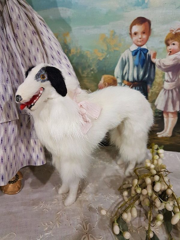 Lovely 19th. Century French Poupee Russian Borzoi Dog