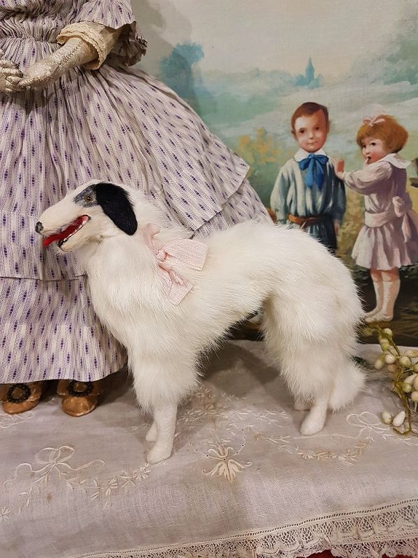 Lovely 19th. Century French Poupee Russian Borzoi Dog