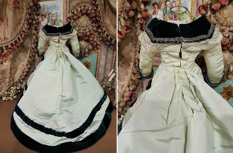 ~~~Superb Fashionable Antique Evening Silk Gown for French Poupee ~~~