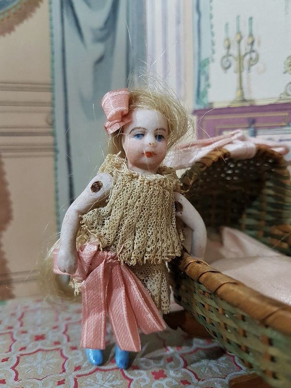 Lovely Original French Tiny Mignonette in Cradle