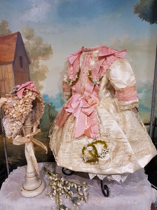 Superb French Silk &amp; Lace Costume with Lovely Bonnet