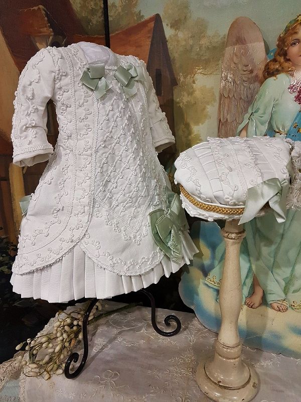 Fantastic White Antique French Pique Dress with matching Bonnet