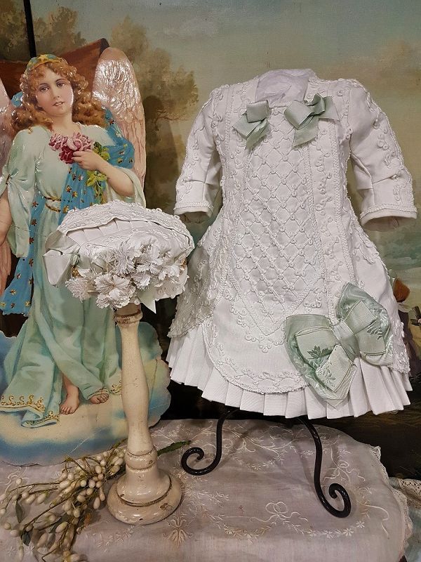 Fantastic White Antique French Pique Dress with matching Bonnet