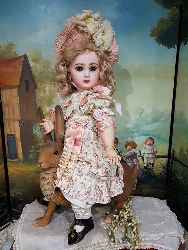 French Bisque BeBe Jumeau Size 9 in Pretty Costume