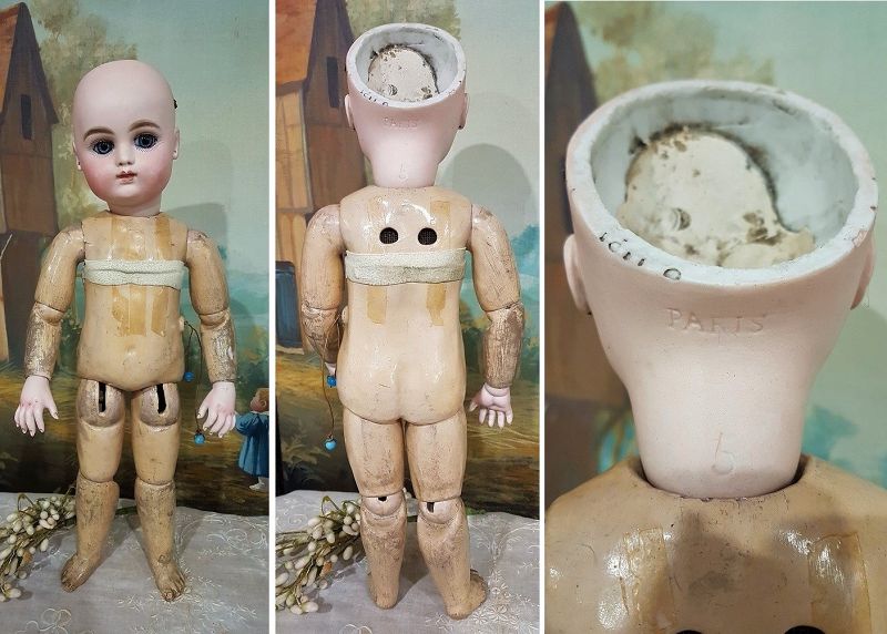 Rare French Bisque Bebe by Henri Delcroix with Bisque Hands