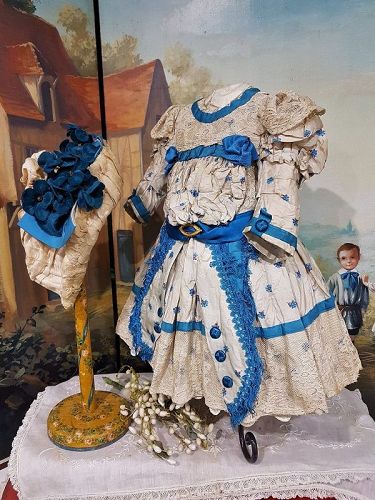 ~~~ Superb one of a Kind French BeBe Silk Dress with Bonnet ~~~