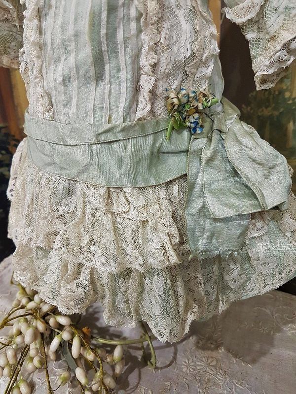 ~~~ Pretty French Bebe Muslin Costume with Bonnet ~~~