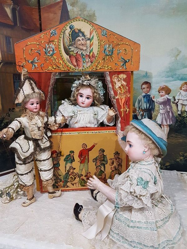 ~~~ Lovely Antique Doll Size small French Puppet Theater ~~~
