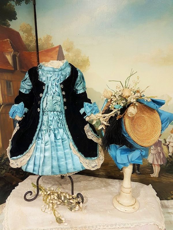 ~~~ Superb French Bebe Costume with Matching Bonnet ~~~