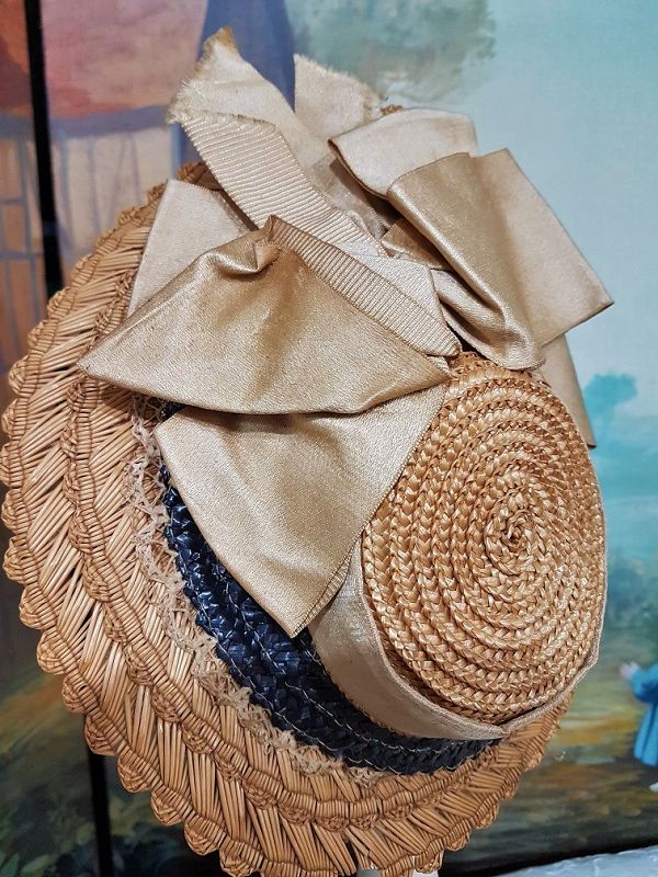 ~~~ Pretty Antique Classic Jumeau Straw Bonnet / France 1880