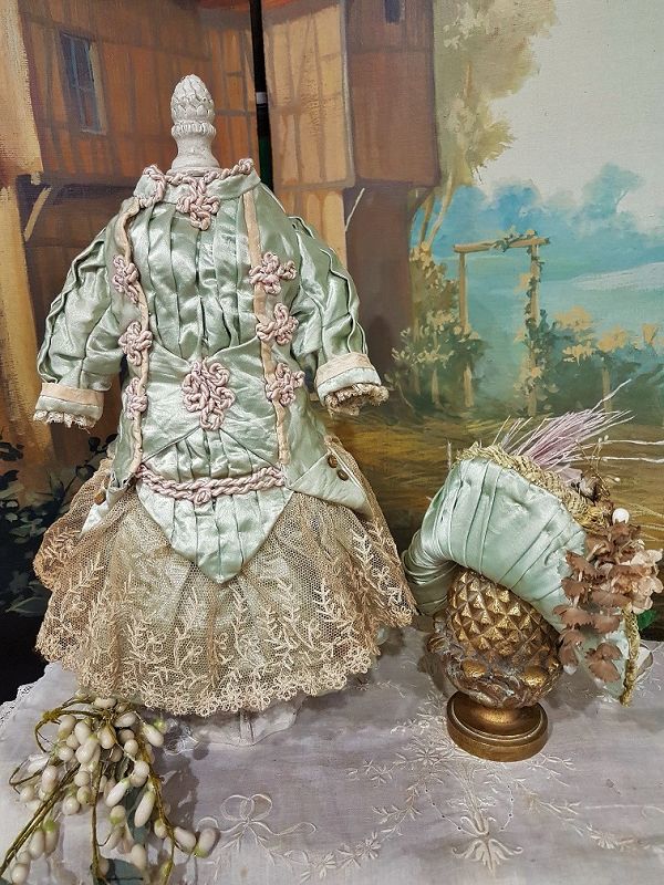 Marvelous French Bebe Silk Costume with Matching Bonnet