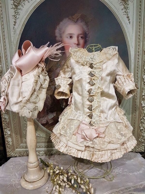 ~~~ Marvelous French Bebe Silk Costume with lovely Bonnet ~~~