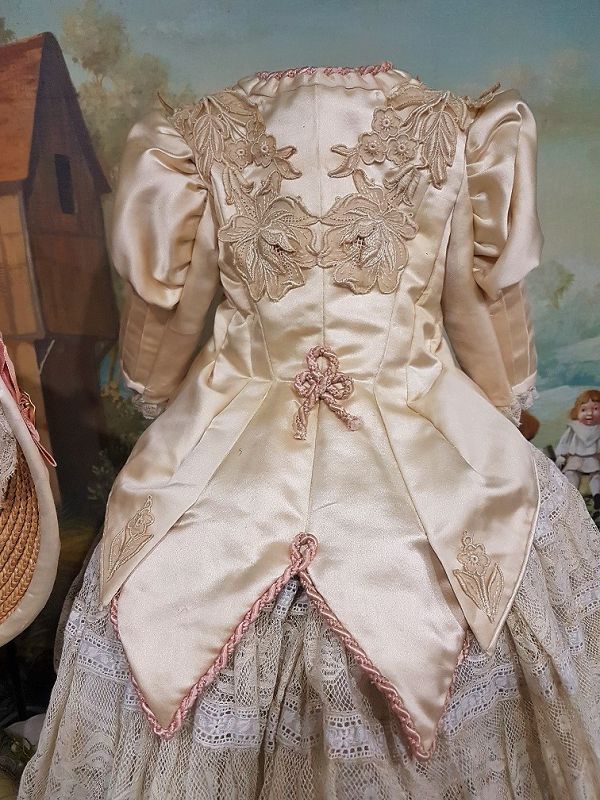 Elegant French Two piece Bebe Silk Costume with Antique Straw Bonnet