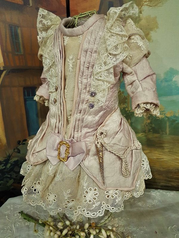 ~~~ Beautiful French Silk Spring Costume with Three Corner Bonnet ~~~