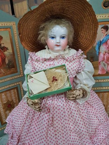 Rare Tiny French Poupee Handkerchief for Huret , Rohmer / 1860 in Box